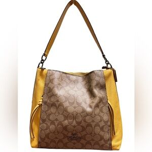 Coach Marlon Hobo Shoulder Handbag Kaki Honey